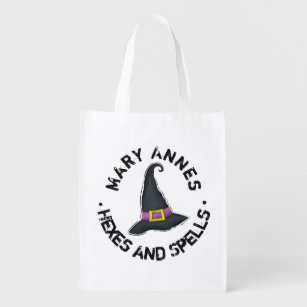 Halloween Cute Witch Hat Funny Typography Reusable Grocery Bag