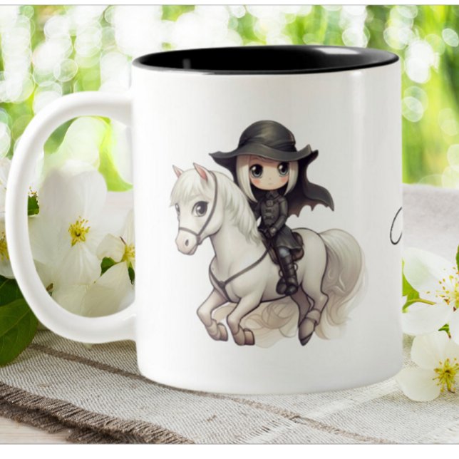 Halloween Cute Witch Horse riding Personalised Two-Tone Coffee Mug (Creator Uploaded)