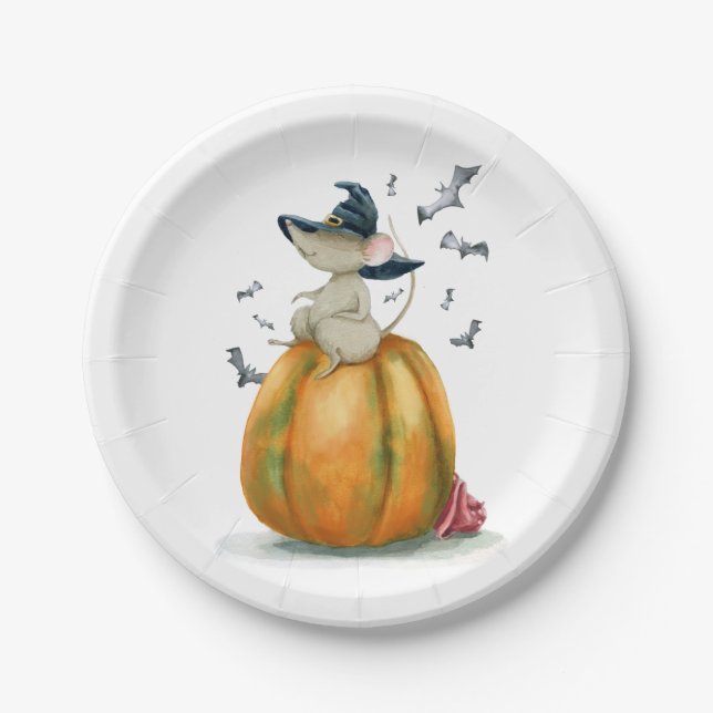 Halloween Cute Witch Mouse Paper Plate (Front)