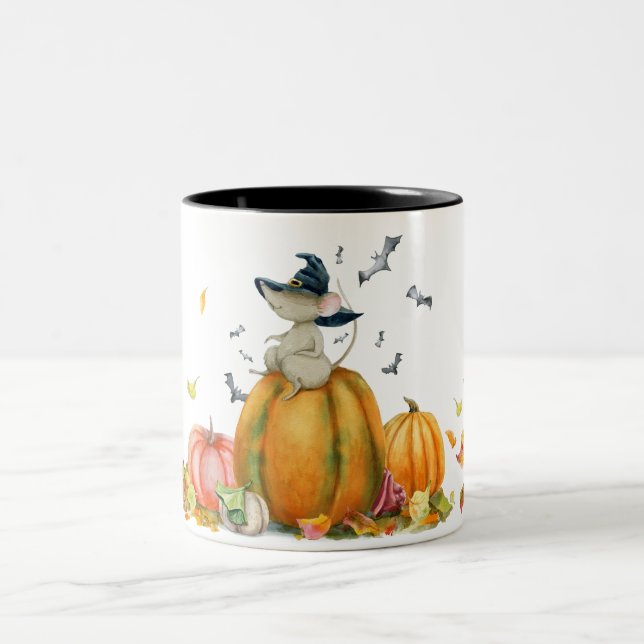 Halloween Cute Witch Mouse Two-Tone Coffee Mug (Center)
