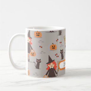 Halloween Cute Witch, Pumpkin, Black Cat Coffee Mug