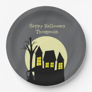 Halloween Cute Witch Spooky Scary Haunted House Paper Plate