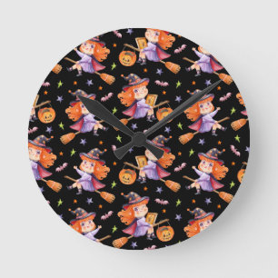 Halloween cute witch throw pillow round clock