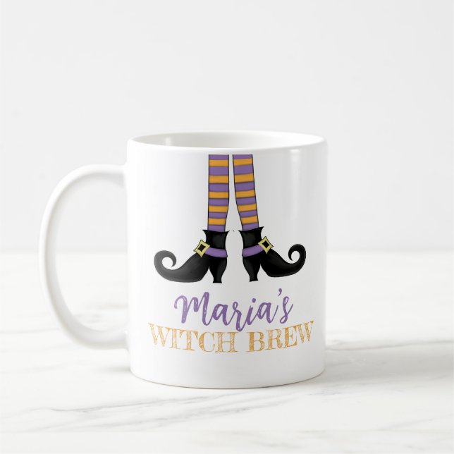 Halloween Cute Witch Whimsical Shoes Witches Brew Coffee Mug (Left)