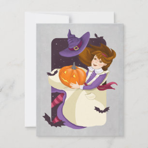 Halloween Cute Witch with Pumpkin Note Card