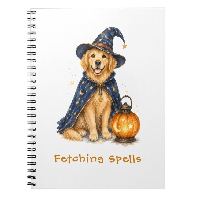 Halloween Cute Wizard Golden Retriever Notebook (Front)