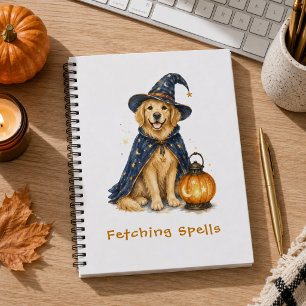 Halloween Cute Wizard Golden Retriever Notebook