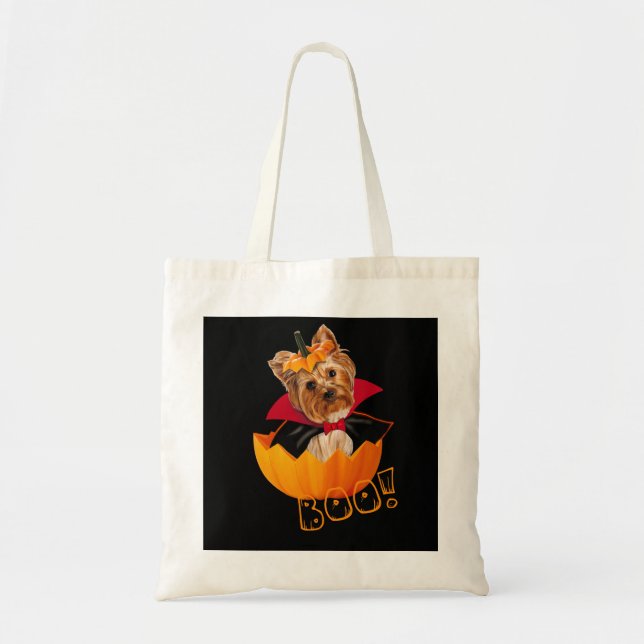 Halloween cute Yorkshire terrier dog  pumpkin Tote Bag (Front)