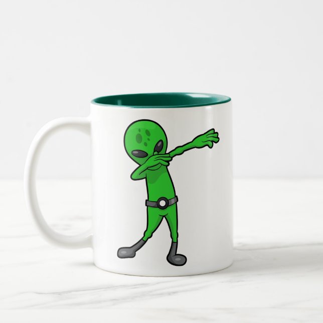 halloween dabbing alien Two-Tone coffee mug (Left)