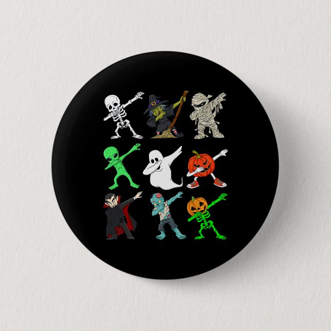 Halloween Dabbing Skeleton Witch And Monsters Boys 6 Cm Round Badge (Front)