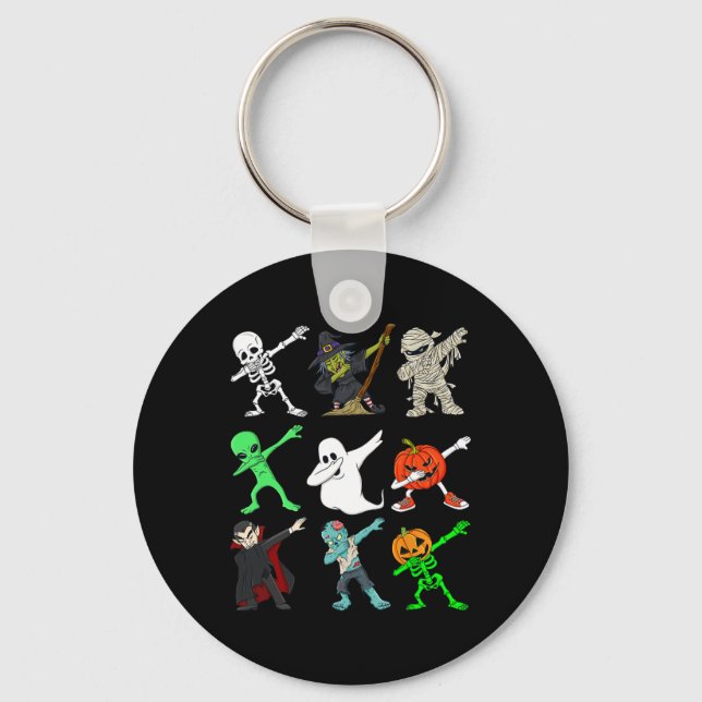 Halloween Dabbing Skeleton Witch And Monsters Boys Key Ring (Front)