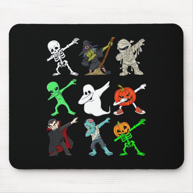 Halloween Dabbing Skeleton Witch And Monsters Boys Mouse Pad (Front)