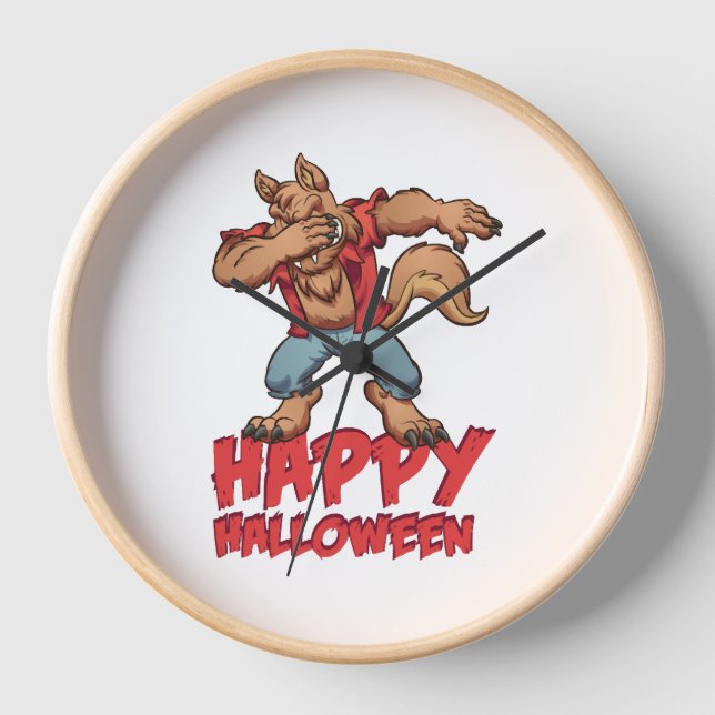 Halloween Dabbing Werwolf Halloween Costume Clock (Front)