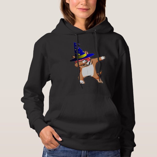 Halloween Dabbing Wizard Pitbull Puppy Dog Witch H Hoodie (Front)