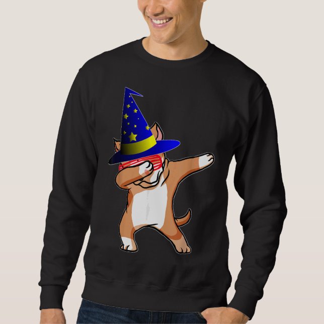 Halloween Dabbing Wizard Pitbull Puppy Dog Witch H Sweatshirt (Front)