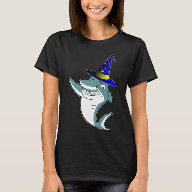 Halloween Dabbing Wizard Shark Magic Witch Hat Cos T-Shirt (Front)