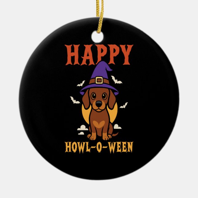 Halloween Dachshund Dog Ceramic Ornament (Front)