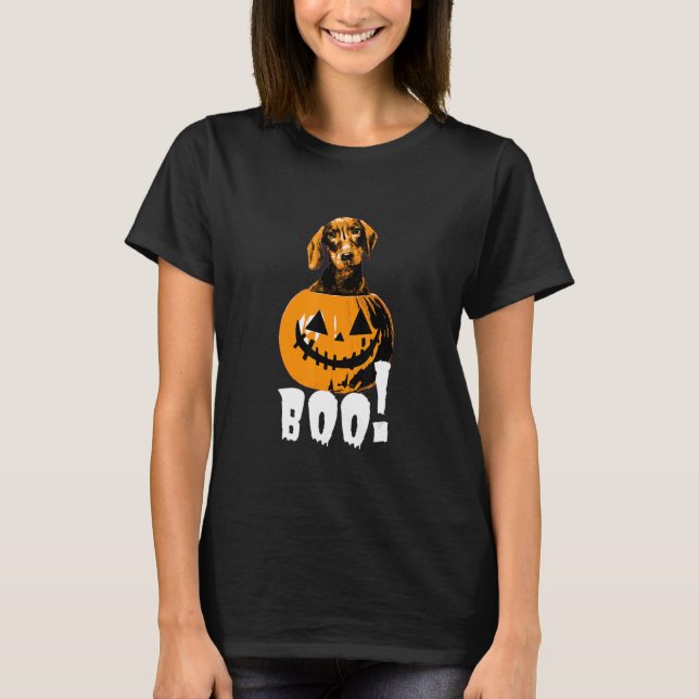 Halloween Dachshund Dog Halloween Pumpkin Boo T-Shirt (Front)