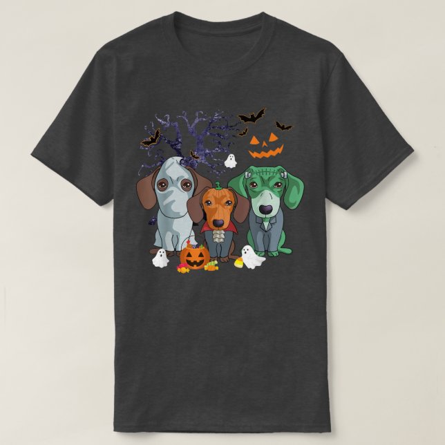 Halloween Dachshund Dog Witch Scary Halloween Cost T-Shirt (Design Front)