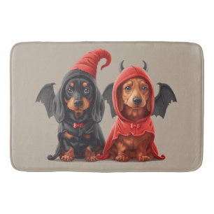 Halloween Dachshund Dogs Devil Bat Bath Mat