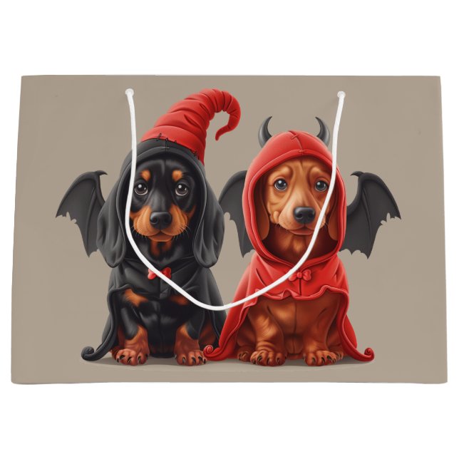 Halloween Dachshund Dogs Devil Bat Large Gift Bag (Front)