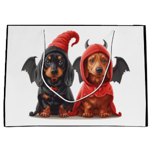 Halloween Dachshund Dogs Devil Bat Large Gift Bag