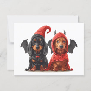 Halloween Dachshund Dogs Devil Bat Postcard