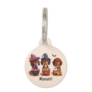 Halloween Dachshund Dogs Pumpkin Candy Bucket Pet Tag