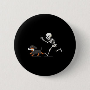 Halloween Dachshund Funny Skeleton Chasing Dog Men 6 Cm Round Badge
