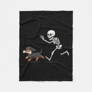 Halloween Dachshund Funny Skeleton Chasing Dog Men Fleece Blanket