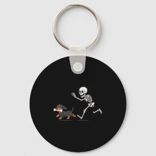 Halloween Dachshund Funny Skeleton Chasing Dog Men Key Ring