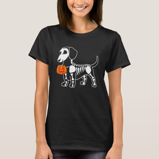 Halloween Dachshund Skeleton Weenie Wiener Sausage T-Shirt (Front)
