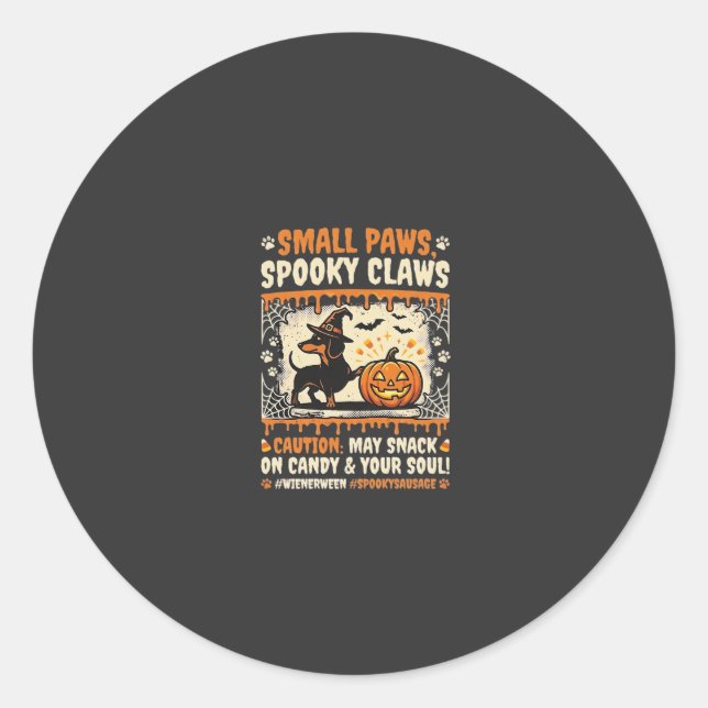 Halloween Dachshund Spooky Warning Classic Round Sticker (Front)