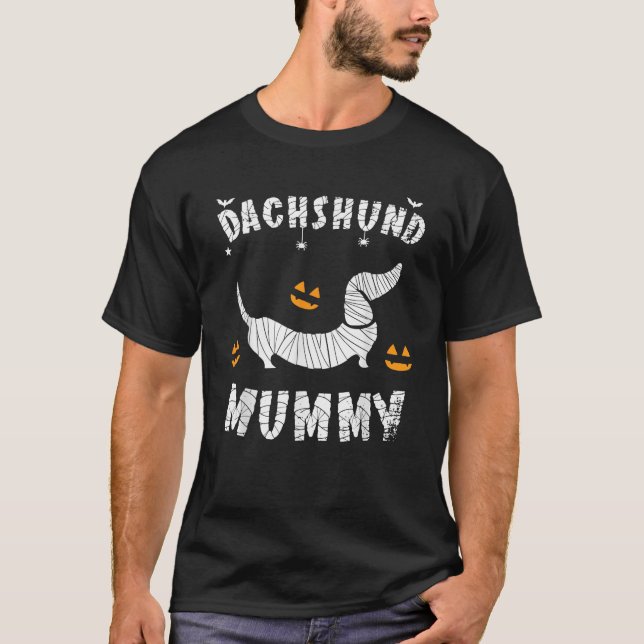 Halloween Dachshund Weenie Sausage Mummy Funny Dog T-Shirt (Front)