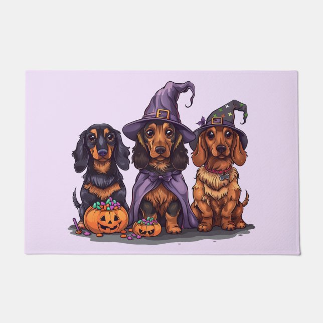 Halloween Dachshund Witch Dogs Doormat (Front)