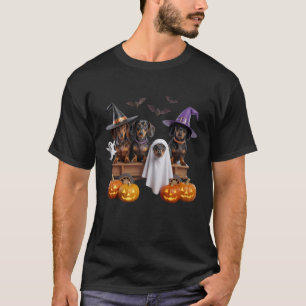 Halloween Dachshunds Witch Hats Ghost Costume Cute T-Shirt