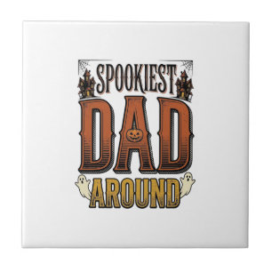 Halloween Dad Shirt Spooky Father Vintage Engravin Ceramic Tile