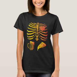 Halloween Dad Skeleton Pizza Beer Pregnancy Coupl T-Shirt
