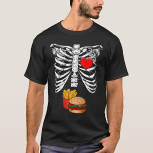 Halloween Dad Skeleton Pregnancy Hamburger Fries X T-Shirt