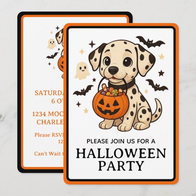Halloween Dalmatian Dog Trick or Treat Party Invitation (Front/Back)
