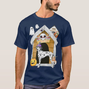 Halloween Dalmatian Dog Witch Haunted House T-Shirt