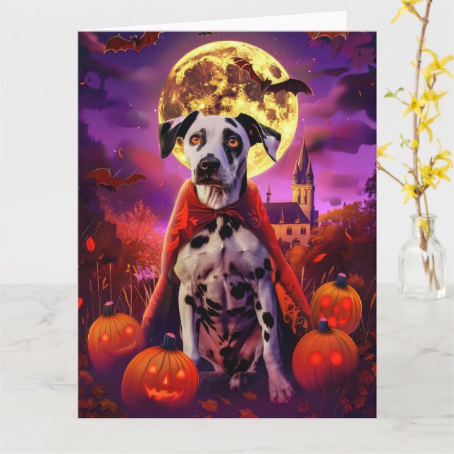 Halloween Dalmatian Vampire Pumpkins Scary  Card (Yellow Flower)