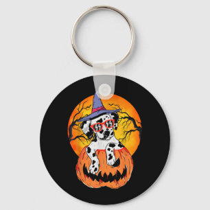 Halloween Dalmatian Witch Pumpkin Dog Lover Gift Key Ring