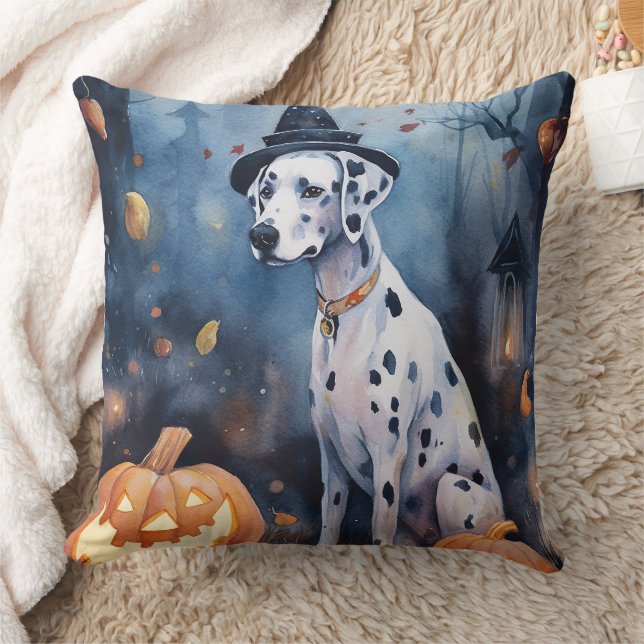 Halloween Dalmation With Pumpkins Scary Cushion (Blanket)