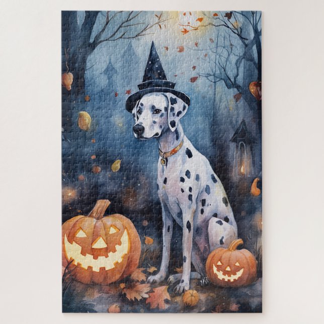 Halloween Dalmation With Pumpkins Scary Jigsaw Puzzle (Vertical)