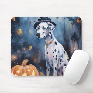 Halloween Dalmation With Pumpkins Scary Mouse Pad