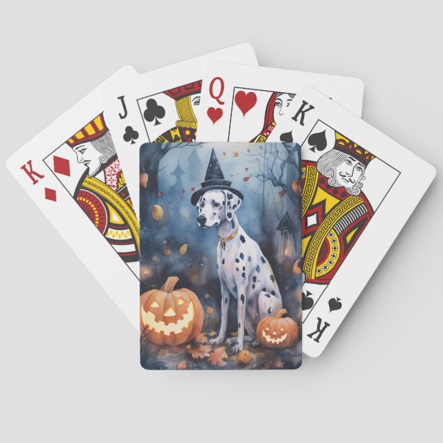 Halloween Dalmation With Pumpkins Scary Playing Cards (Back)