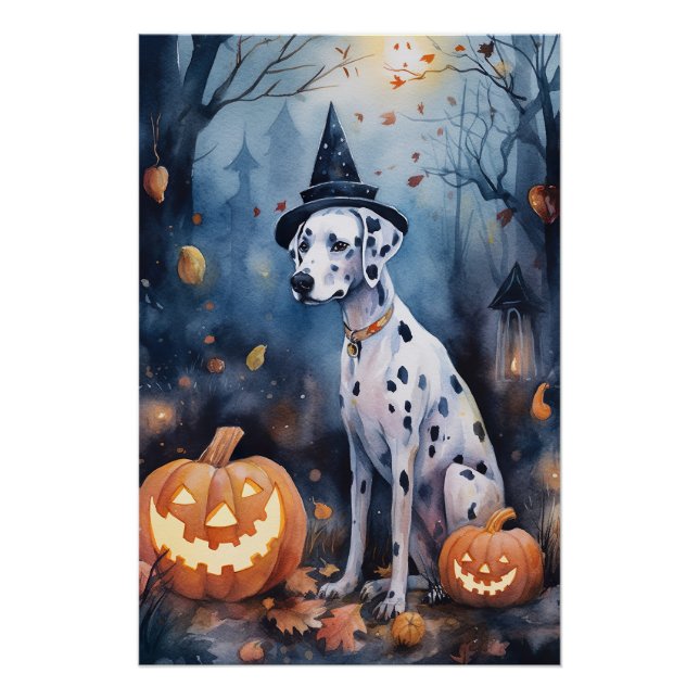 Halloween Dalmation With Pumpkins Scary Poster (Front)