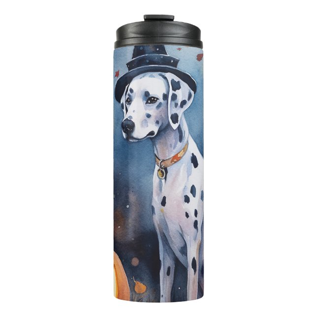 Halloween Dalmation With Pumpkins Scary Thermal Tumbler (Front)