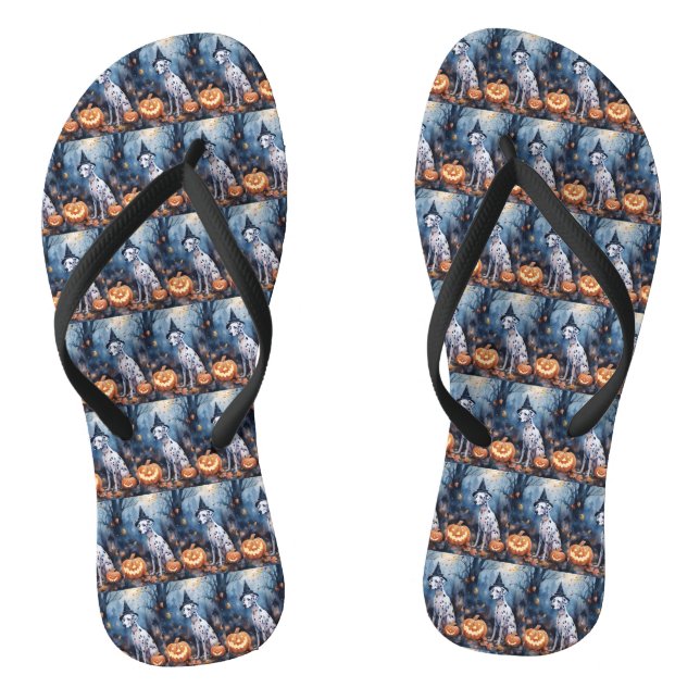 Halloween Dalmation With Pumpkins Scary Thongs (Footbed)